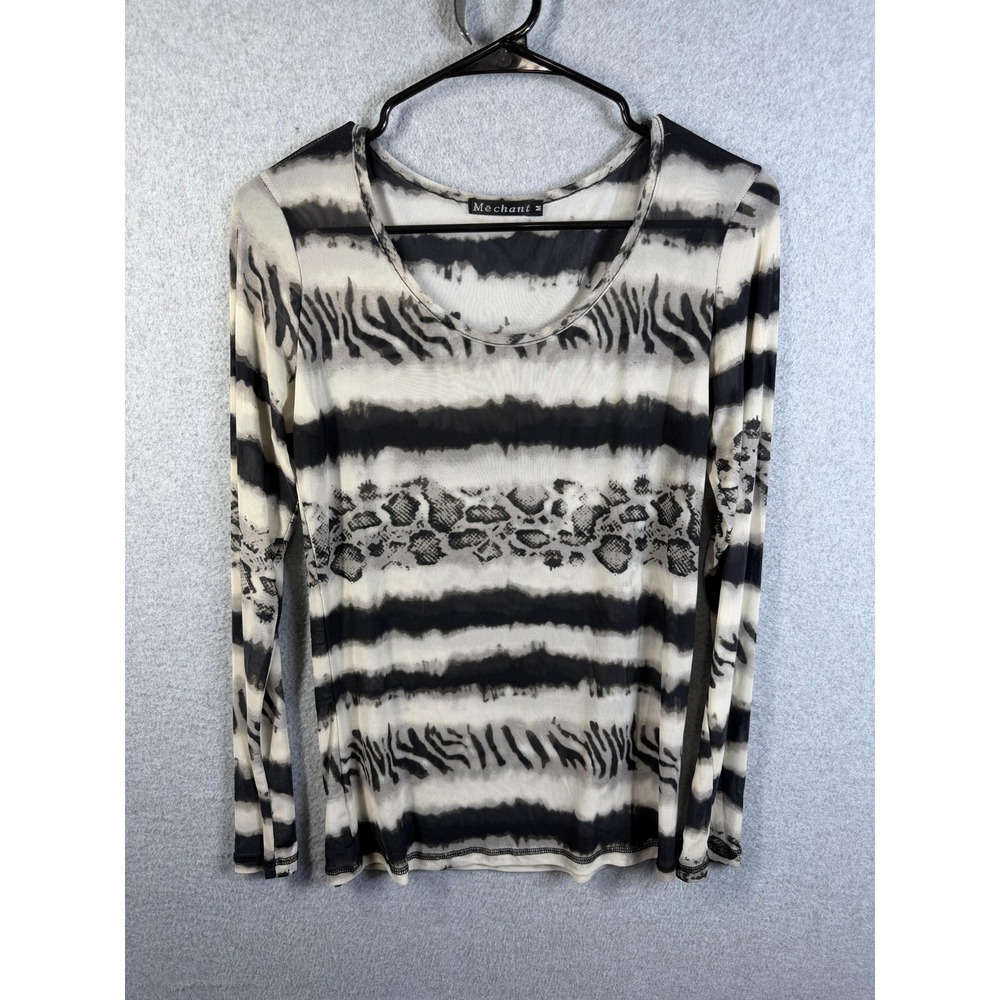 Méchant Shirt Womens Medium Black Animal Print Long Sleeve Scoop Neck Jersey Top